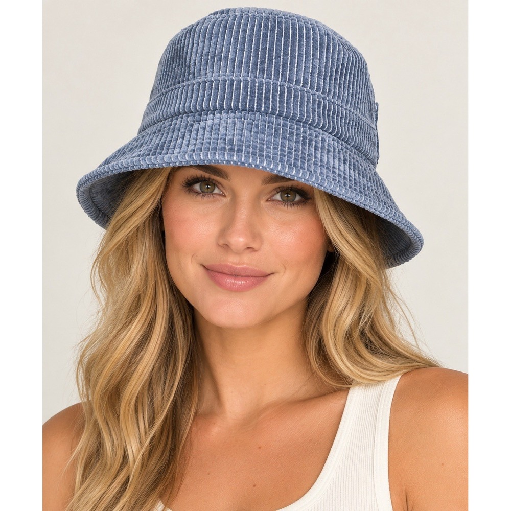 WYETH Bob Corduroy Pocket Bucket Hat Blue One Size Womens Wide Brim Anthro